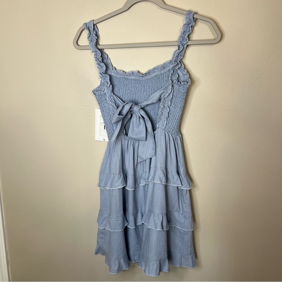 Lulus Super Sweet Light Blue Smocked Ruffled Tie-Back Mini Dress size small - Picture 11 of 12